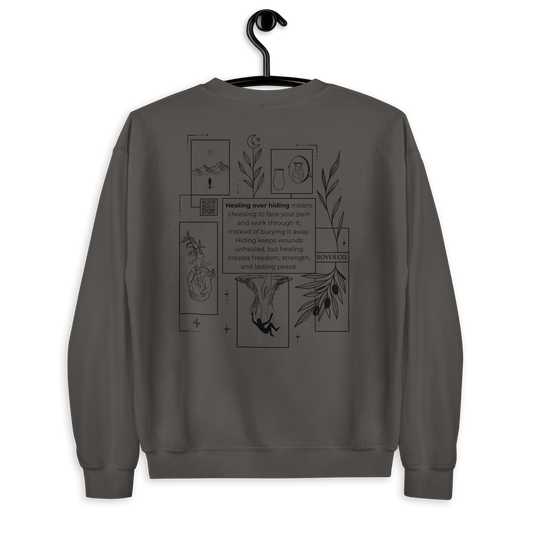 Healing Over Hiding Embroidered Mental Health Crewneck | Anxiety, Trauma & Self-Care Support Unisex Sweatshirt (Gildan 18000)
