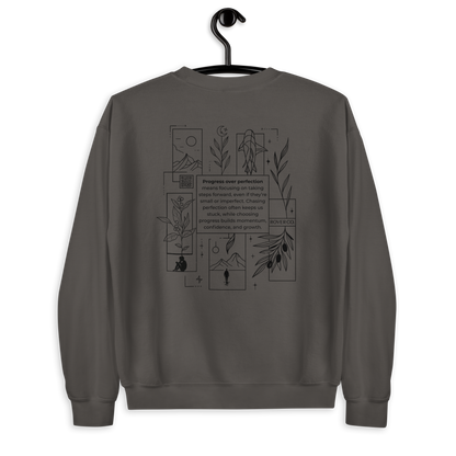 Progress Over Perfection Embroidered Mental Health Crewneck | Anxiety, Trauma & Self-Care Support Unisex Sweatshirt (Gildan 18000)