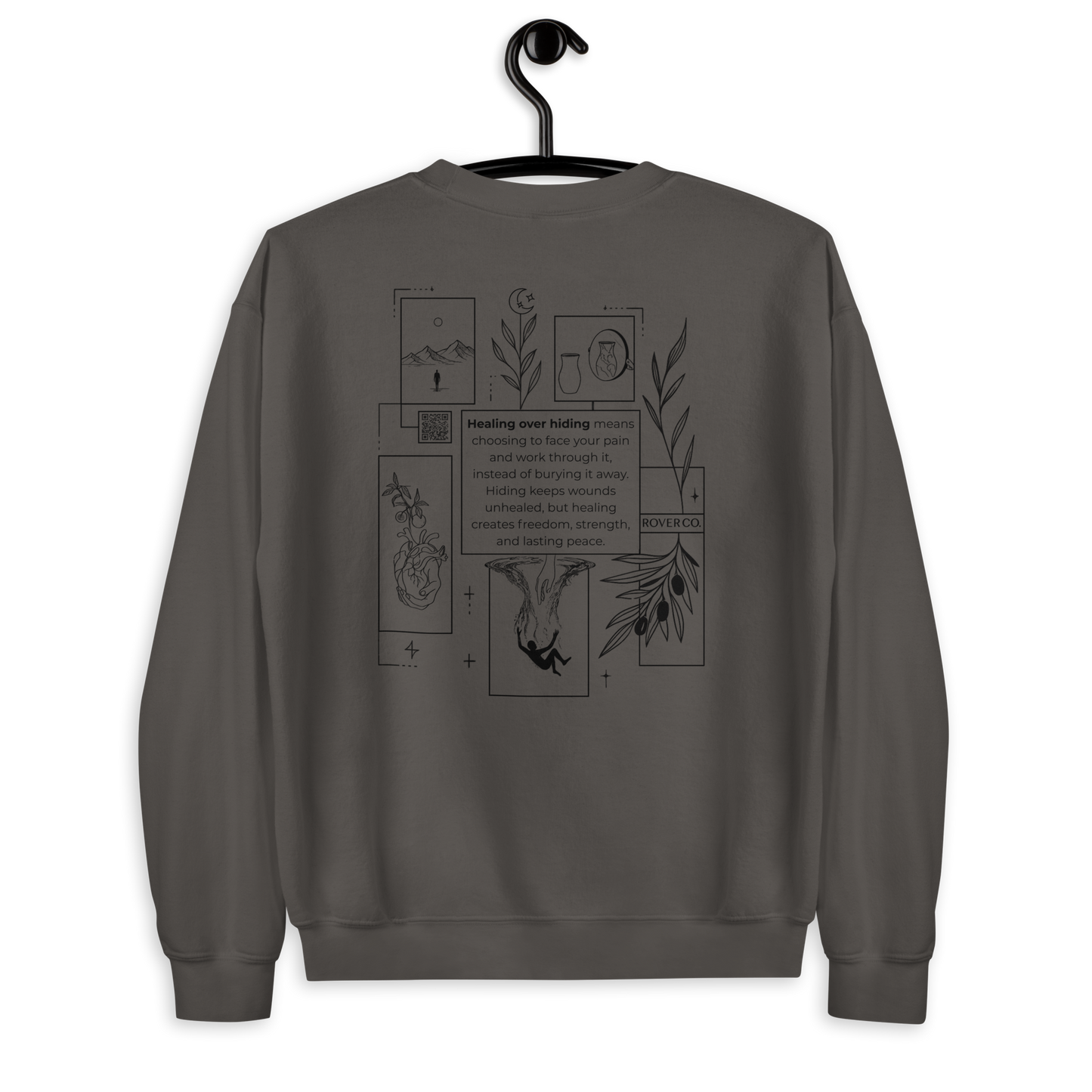Healing Over Hiding Embroidered Mental Health Crewneck | Anxiety, Trauma & Self-Care Support Unisex Sweatshirt (Gildan 18000)