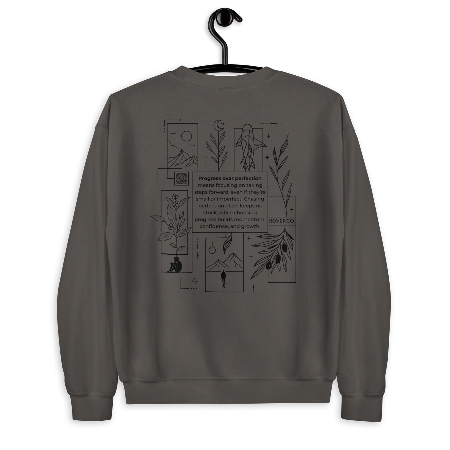 Progress Over Perfection Embroidered Mental Health Crewneck | Anxiety, Trauma & Self-Care Support Unisex Sweatshirt (Gildan 18000)