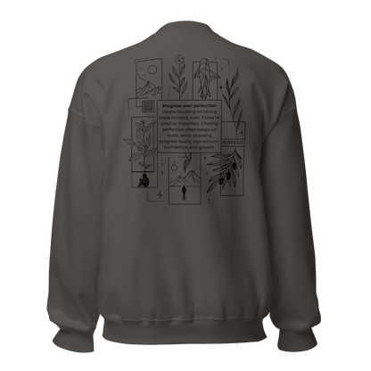 Progress Over Perfection Embroidered Mental Health Crewneck | Anxiety, Trauma & Self-Care Support Unisex Sweatshirt (Gildan 18000)