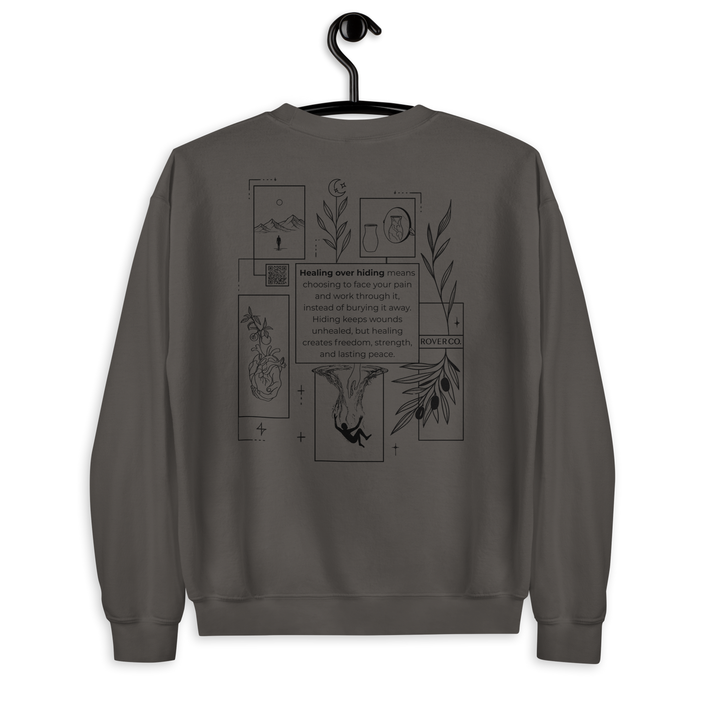 Healing Over Hiding Embroidered Mental Health Crewneck | Anxiety, Trauma & Self-Care Support Unisex Sweatshirt (Gildan 18000)