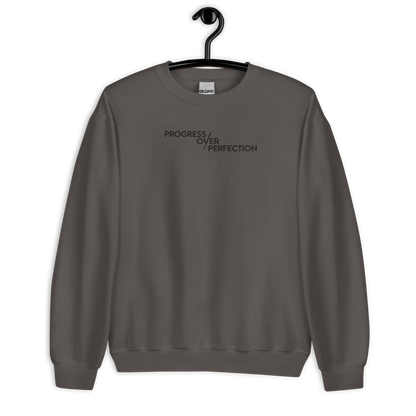 Progress Over Perfection Embroidered Mental Health Crewneck | Anxiety, Trauma & Self-Care Support Unisex Sweatshirt (Gildan 18000)