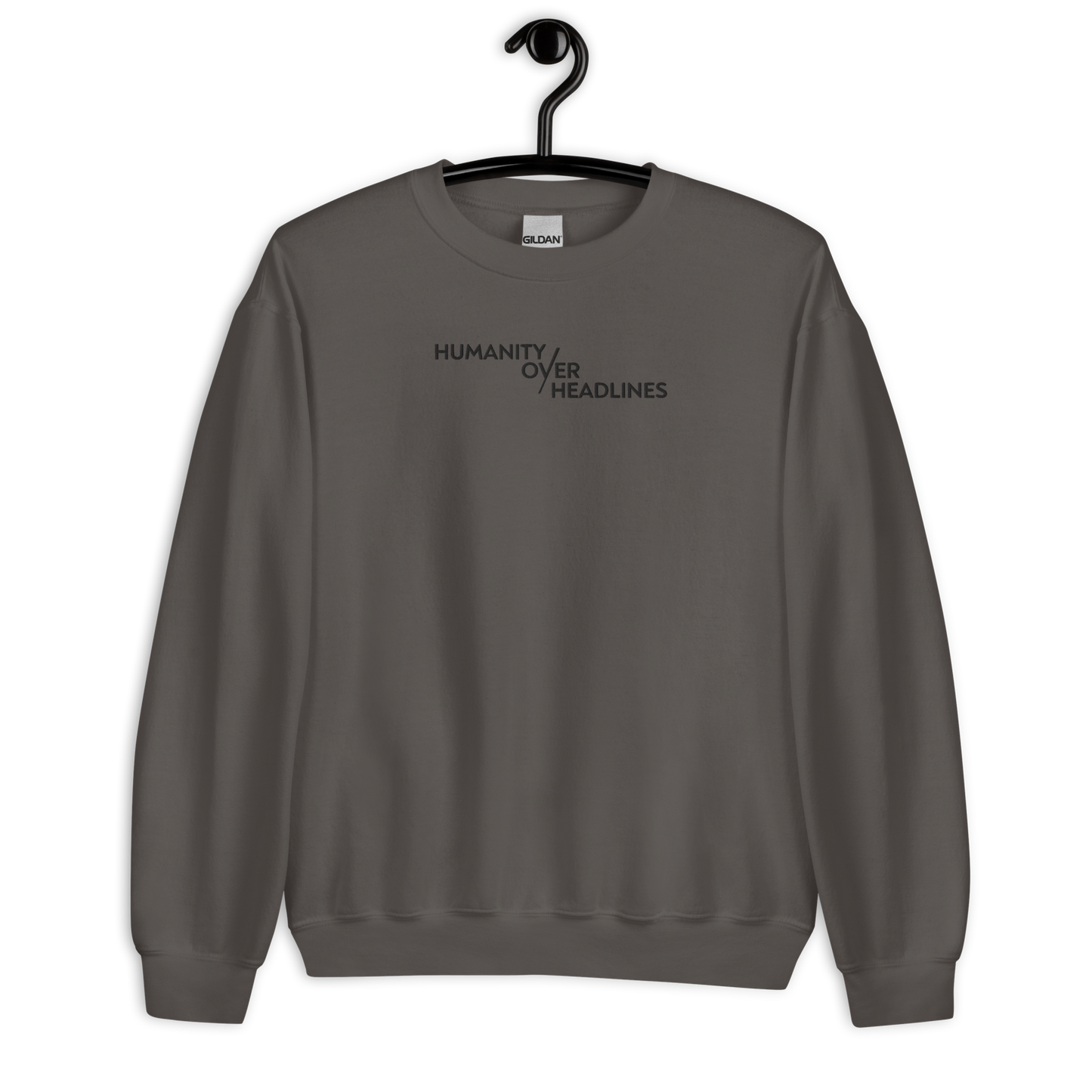 Humanity over Headlines Embroidery Unisex Sweatshirt |  Embroidered Palestine Crewneck | Anxiety, Trauma & Safety Support Sweatshirt (Gildan 18000)