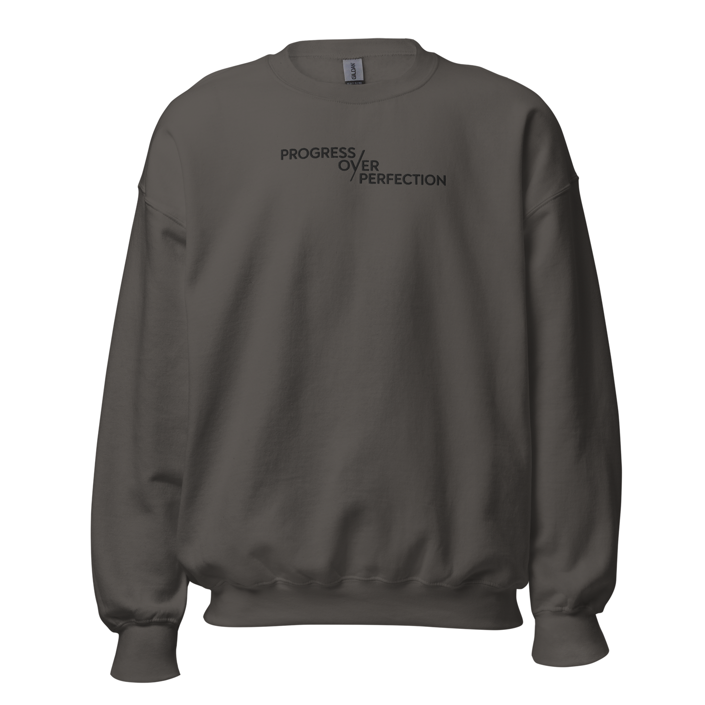 Progress Over Perfection Embroidered Mental Health Crewneck | Anxiety, Trauma & Self-Care Support Unisex Sweatshirt (Gildan 18000)