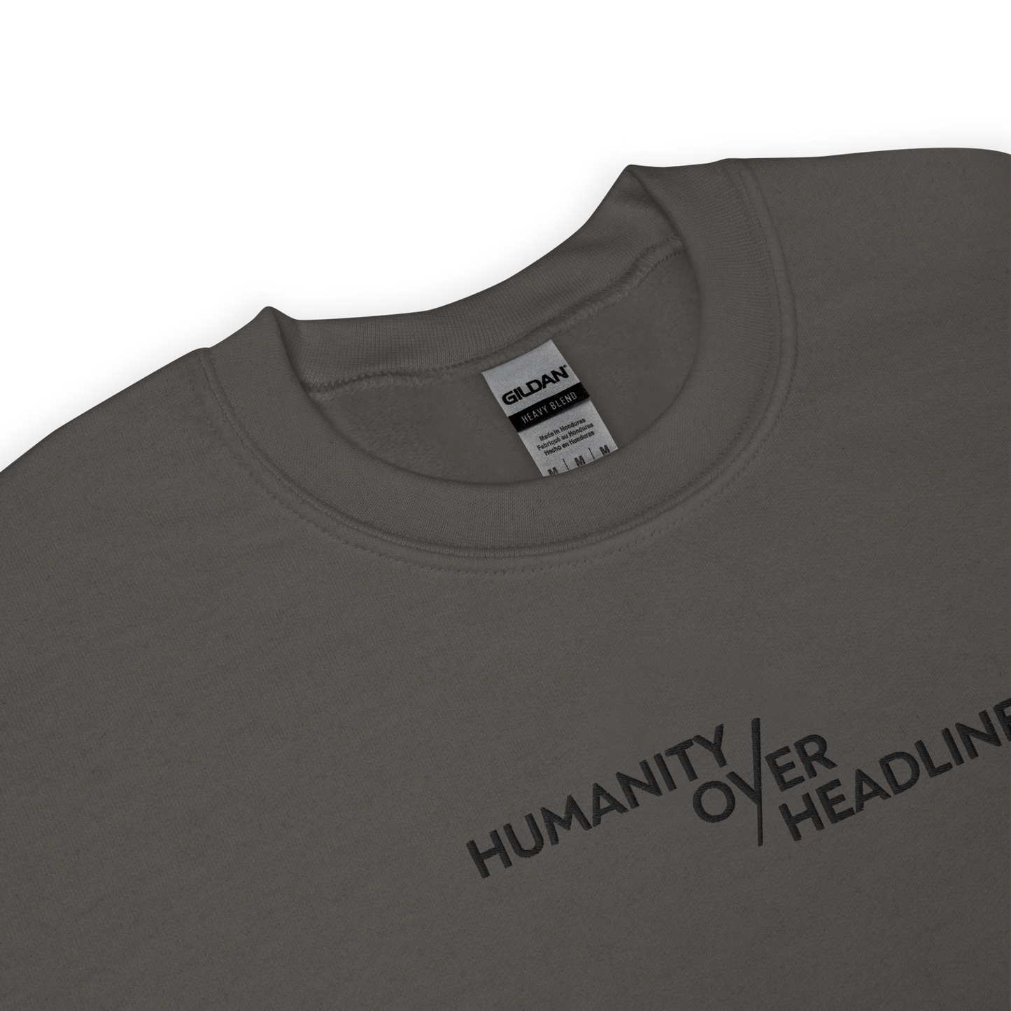 Humanity over Headlines Embroidery Unisex Sweatshirt |  Embroidered Palestine Crewneck | Anxiety, Trauma & Safety Support Sweatshirt (Gildan 18000)