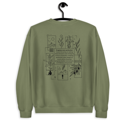 Progress Over Perfection Embroidered Mental Health Crewneck | Anxiety, Trauma & Self-Care Support Unisex Sweatshirt (Gildan 18000)