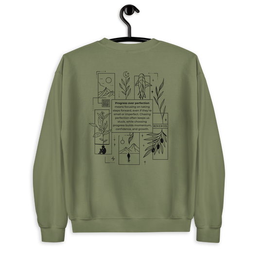 Progress Over Perfection Embroidered Mental Health Crewneck | Anxiety, Trauma & Self-Care Support Unisex Sweatshirt (Gildan 18000)
