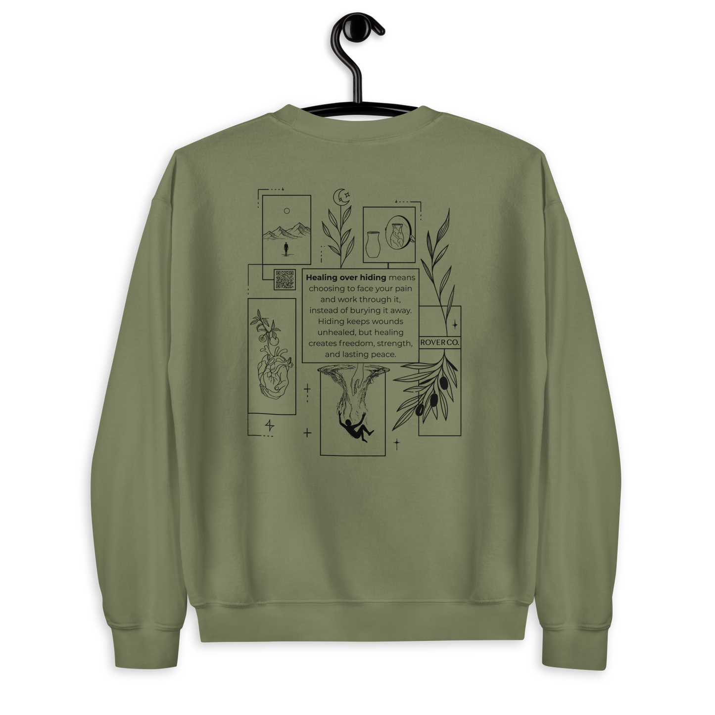 Healing Over Hiding Embroidered Mental Health Crewneck | Anxiety, Trauma & Self-Care Support Unisex Sweatshirt (Gildan 18000)