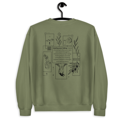 Healing Over Hiding Embroidered Mental Health Crewneck | Anxiety, Trauma & Self-Care Support Unisex Sweatshirt (Gildan 18000)