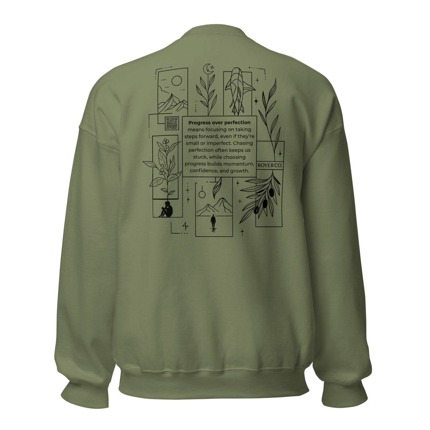 Progress Over Perfection Embroidered Mental Health Crewneck | Anxiety, Trauma & Self-Care Support Unisex Sweatshirt (Gildan 18000)