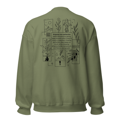 Progress Over Perfection Embroidered Mental Health Crewneck | Anxiety, Trauma & Self-Care Support Unisex Sweatshirt (Gildan 18000)