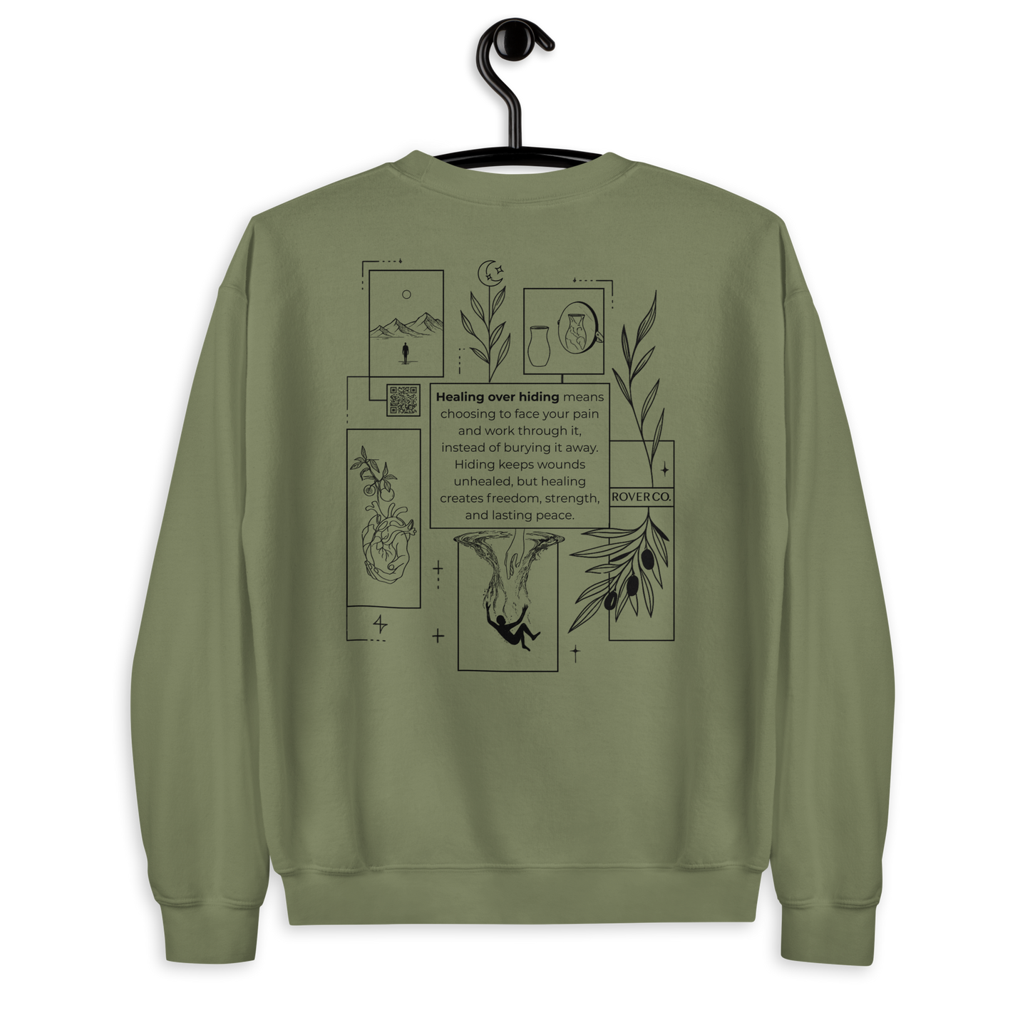 Healing Over Hiding Embroidered Mental Health Crewneck | Anxiety, Trauma & Self-Care Support Unisex Sweatshirt (Gildan 18000)