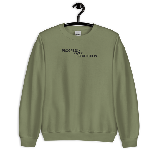 Progress Over Perfection Embroidered Mental Health Crewneck | Anxiety, Trauma & Self-Care Support Unisex Sweatshirt (Gildan 18000)