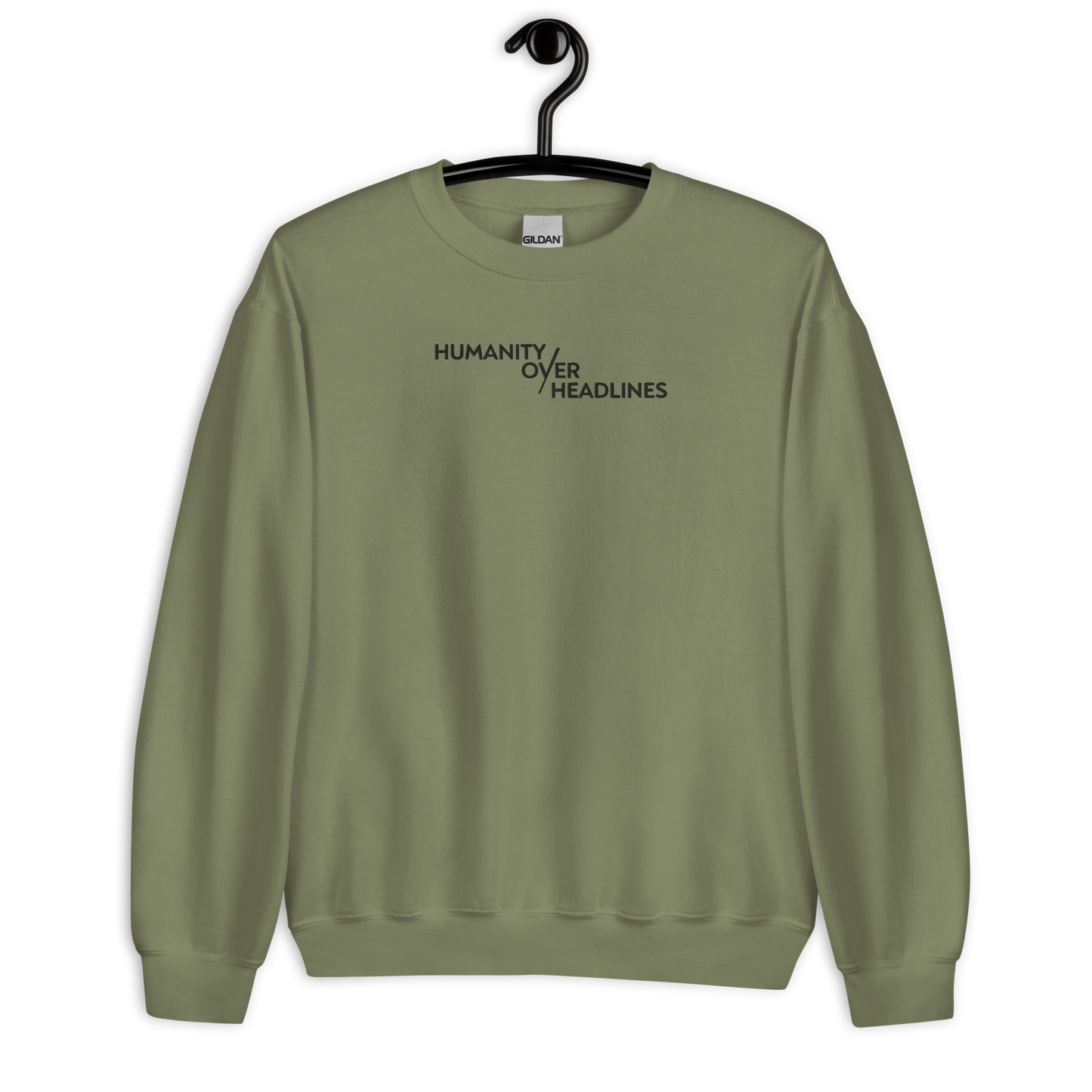 Humanity over Headlines Embroidery Unisex Sweatshirt |  Embroidered Palestine Crewneck | Anxiety, Trauma & Safety Support Sweatshirt (Gildan 18000)