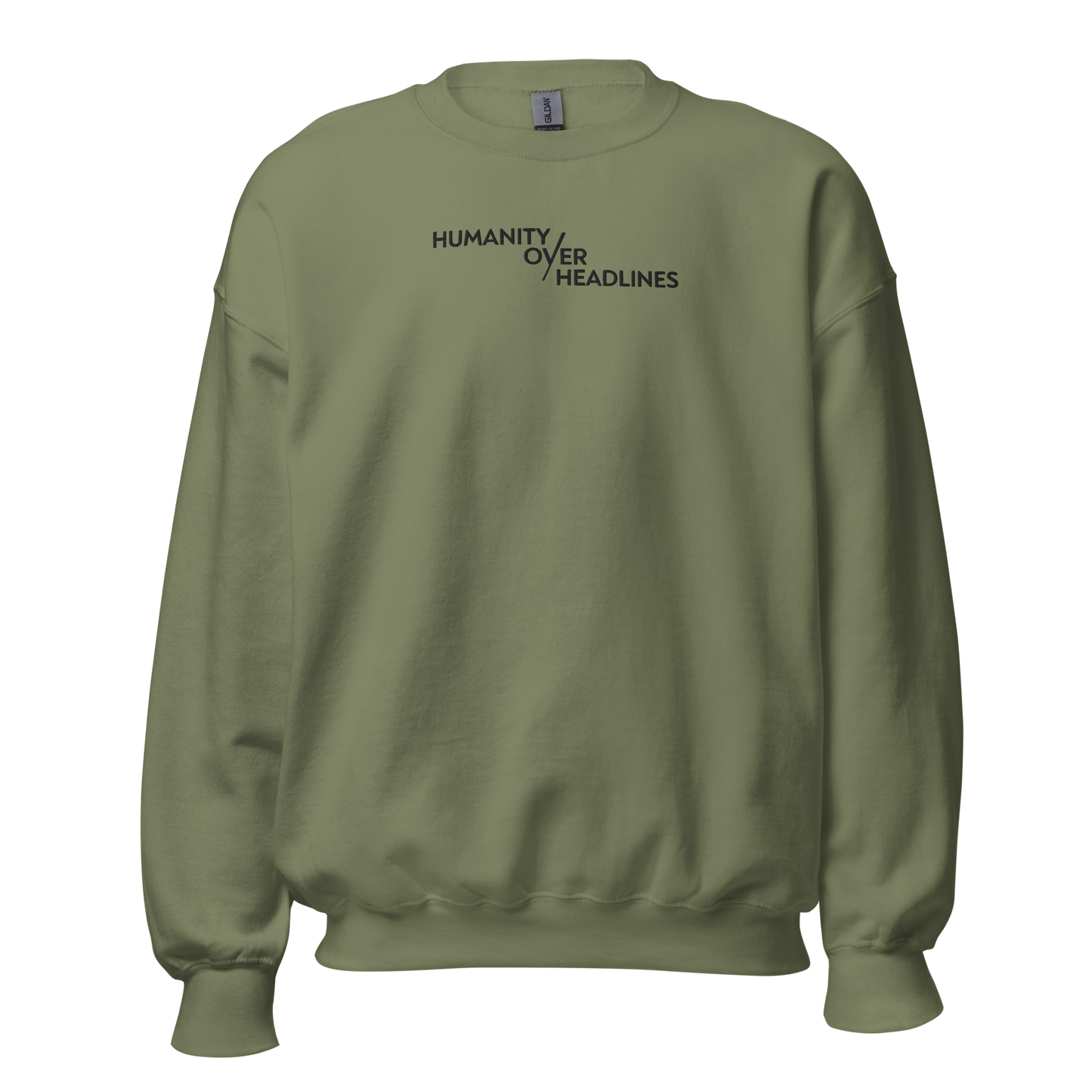 Humanity over Headlines Embroidery Unisex Sweatshirt |  Embroidered Palestine Crewneck | Anxiety, Trauma & Safety Support Sweatshirt (Gildan 18000)