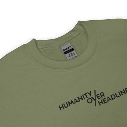 Humanity over Headlines Embroidery Unisex Sweatshirt |  Embroidered Palestine Crewneck | Anxiety, Trauma & Safety Support Sweatshirt (Gildan 18000)