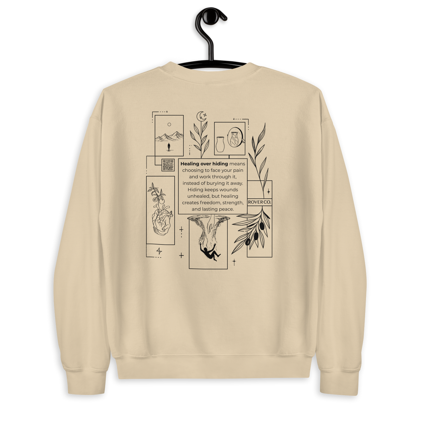 Healing Over Hiding Embroidered Mental Health Crewneck | Anxiety, Trauma & Self-Care Support Unisex Sweatshirt (Gildan 18000)