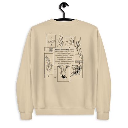 Healing Over Hiding Embroidered Mental Health Crewneck | Anxiety, Trauma & Self-Care Support Unisex Sweatshirt (Gildan 18000)