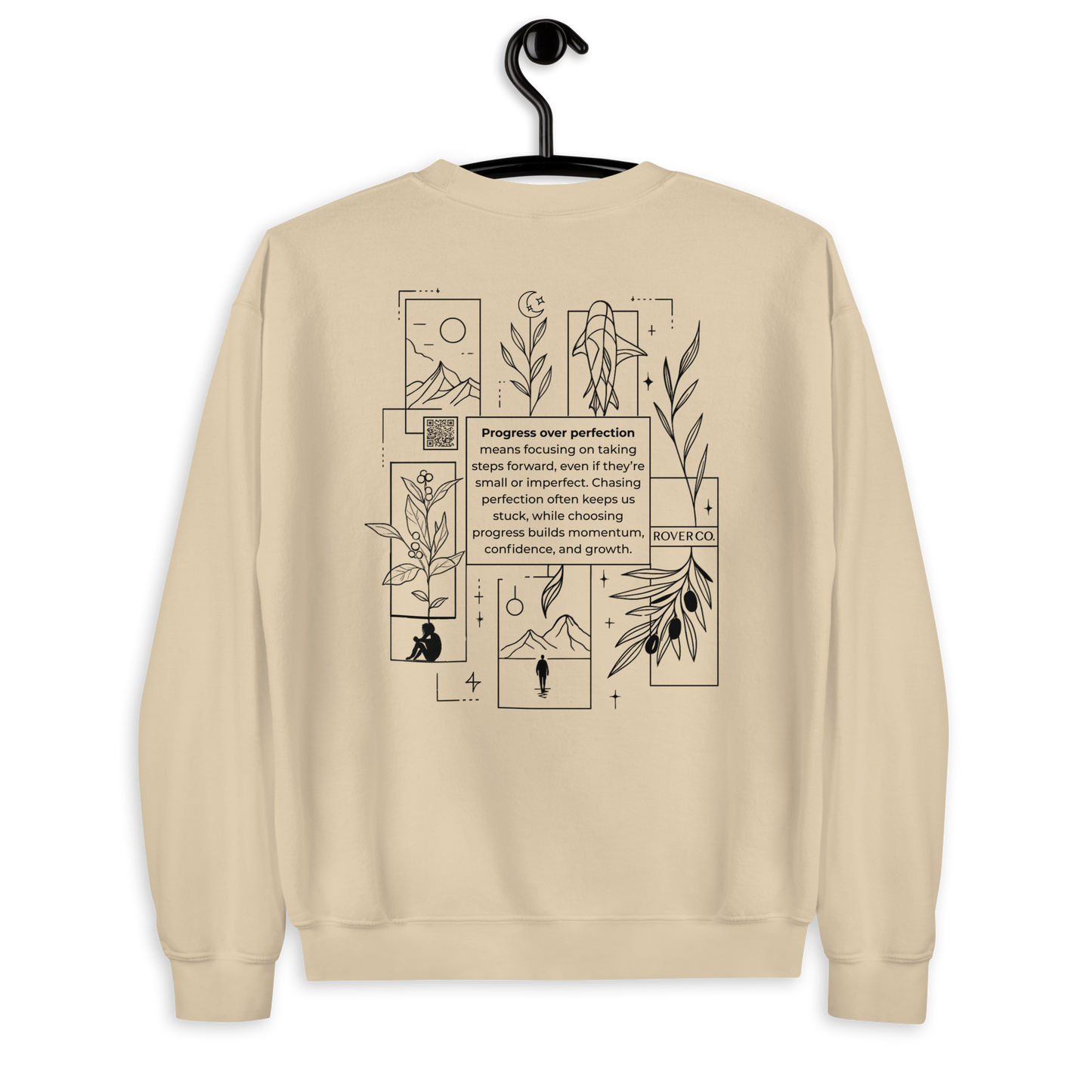 Progress Over Perfection Embroidered Mental Health Crewneck | Anxiety, Trauma & Self-Care Support Unisex Sweatshirt (Gildan 18000)