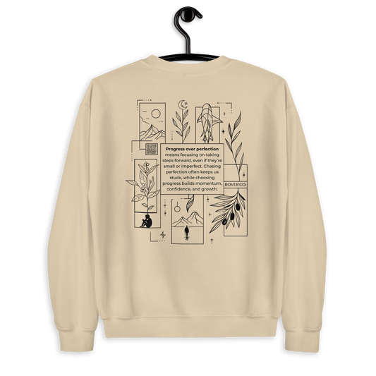Progress Over Perfection Embroidered Mental Health Crewneck | Anxiety, Trauma & Self-Care Support Unisex Sweatshirt (Gildan 18000)