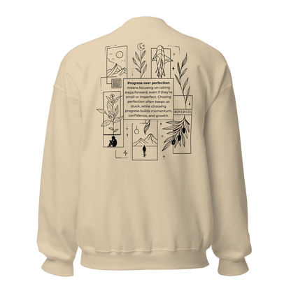 Progress Over Perfection Embroidered Mental Health Crewneck | Anxiety, Trauma & Self-Care Support Unisex Sweatshirt (Gildan 18000)