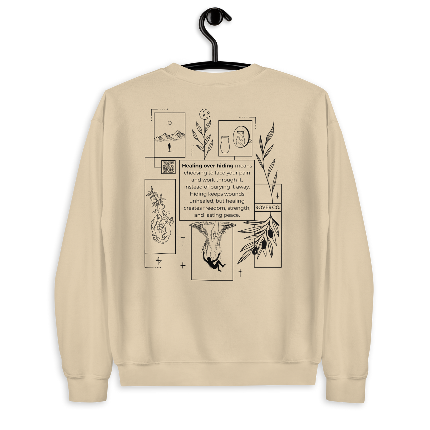 Healing Over Hiding Embroidered Mental Health Crewneck | Anxiety, Trauma & Self-Care Support Unisex Sweatshirt (Gildan 18000)