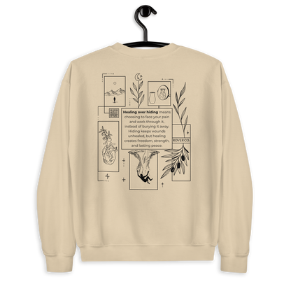 Healing Over Hiding Embroidered Mental Health Crewneck | Anxiety, Trauma & Self-Care Support Unisex Sweatshirt (Gildan 18000)