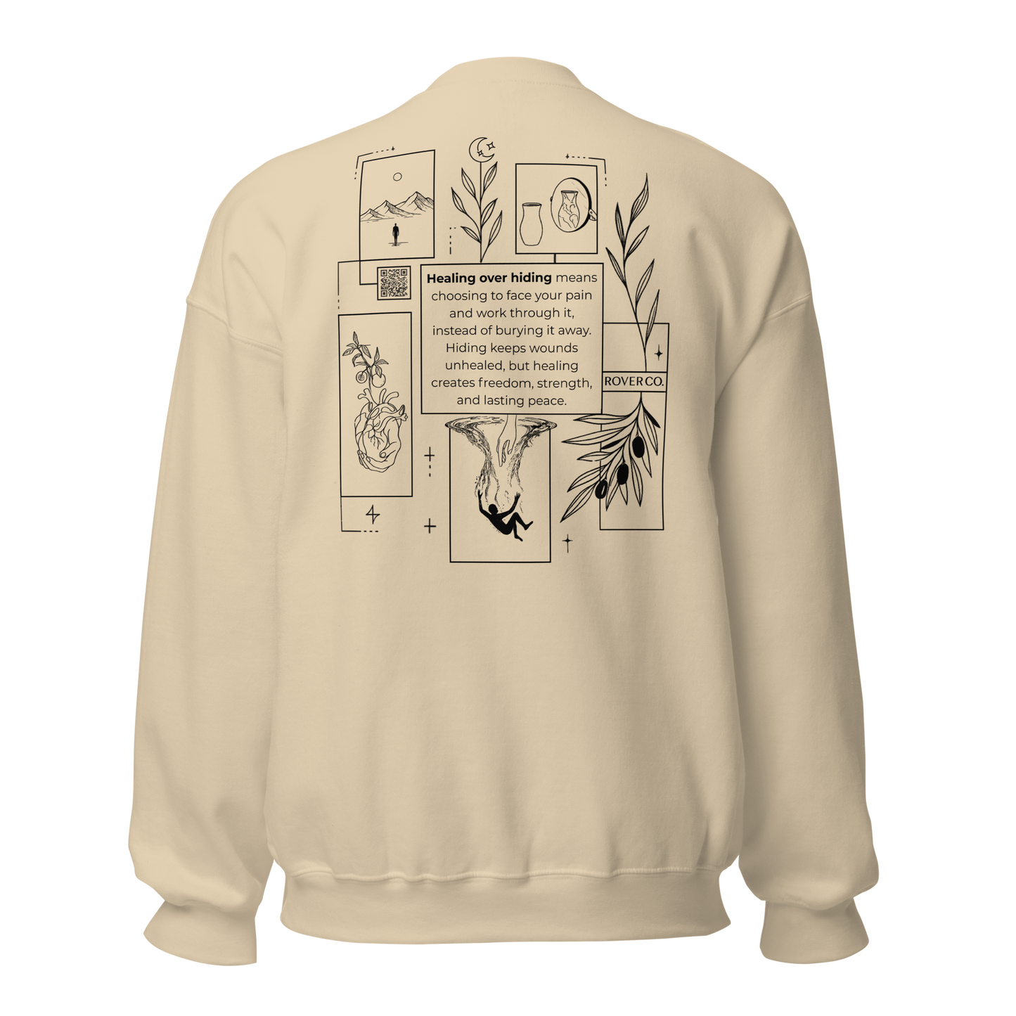 Healing Over Hiding Embroidered Mental Health Crewneck | Anxiety, Trauma & Self-Care Support Unisex Sweatshirt (Gildan 18000)