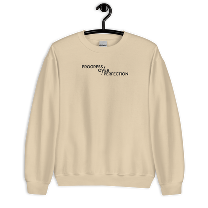 Progress Over Perfection Embroidered Mental Health Crewneck | Anxiety, Trauma & Self-Care Support Unisex Sweatshirt (Gildan 18000)