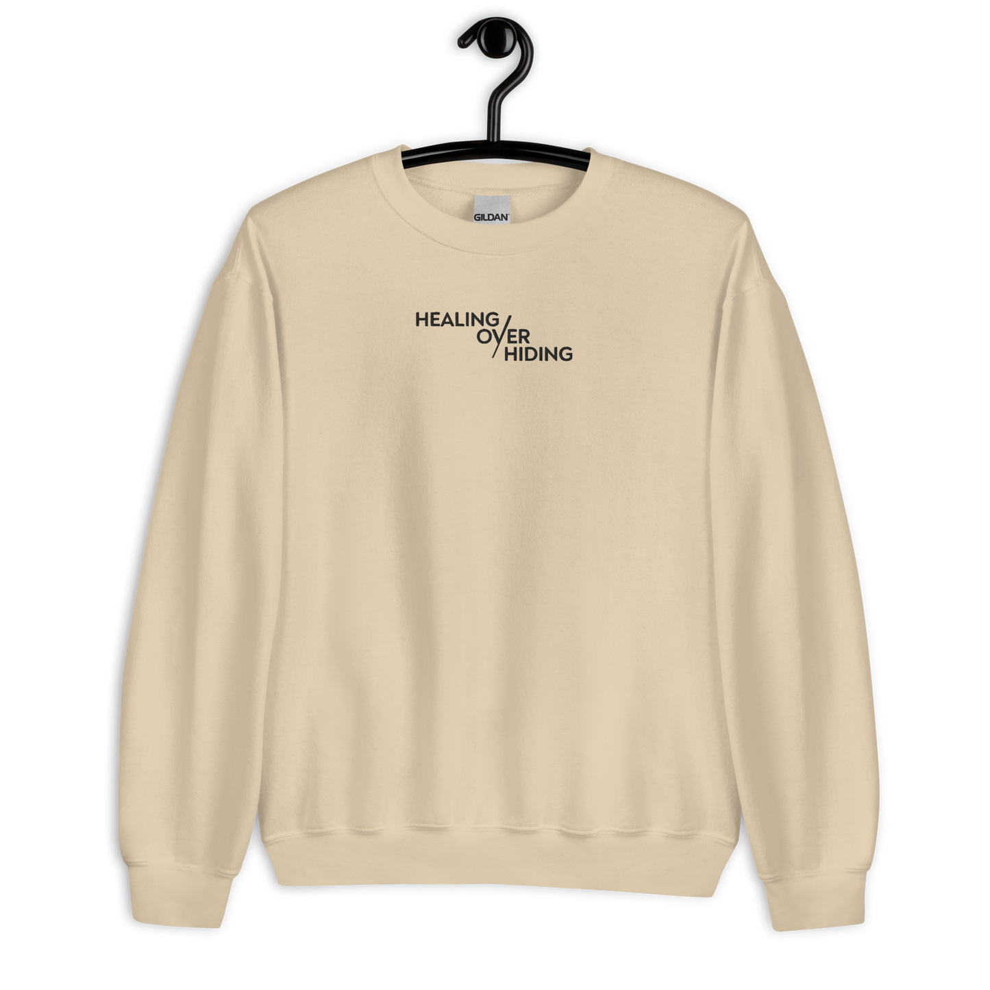 Healing Over Hiding Embroidered Mental Health Crewneck | Anxiety, Trauma & Self-Care Support Unisex Sweatshirt (Gildan 18000)