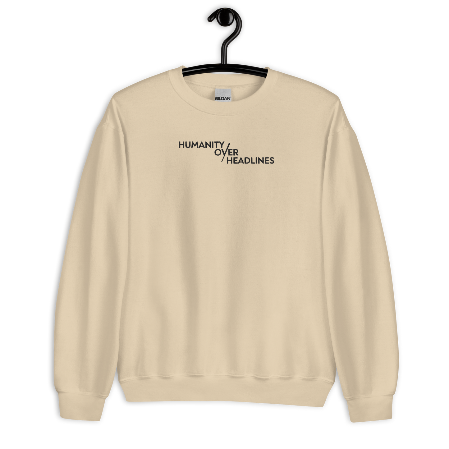 Humanity over Headlines Embroidery Unisex Sweatshirt |  Embroidered Palestine Crewneck | Anxiety, Trauma & Safety Support Sweatshirt (Gildan 18000)