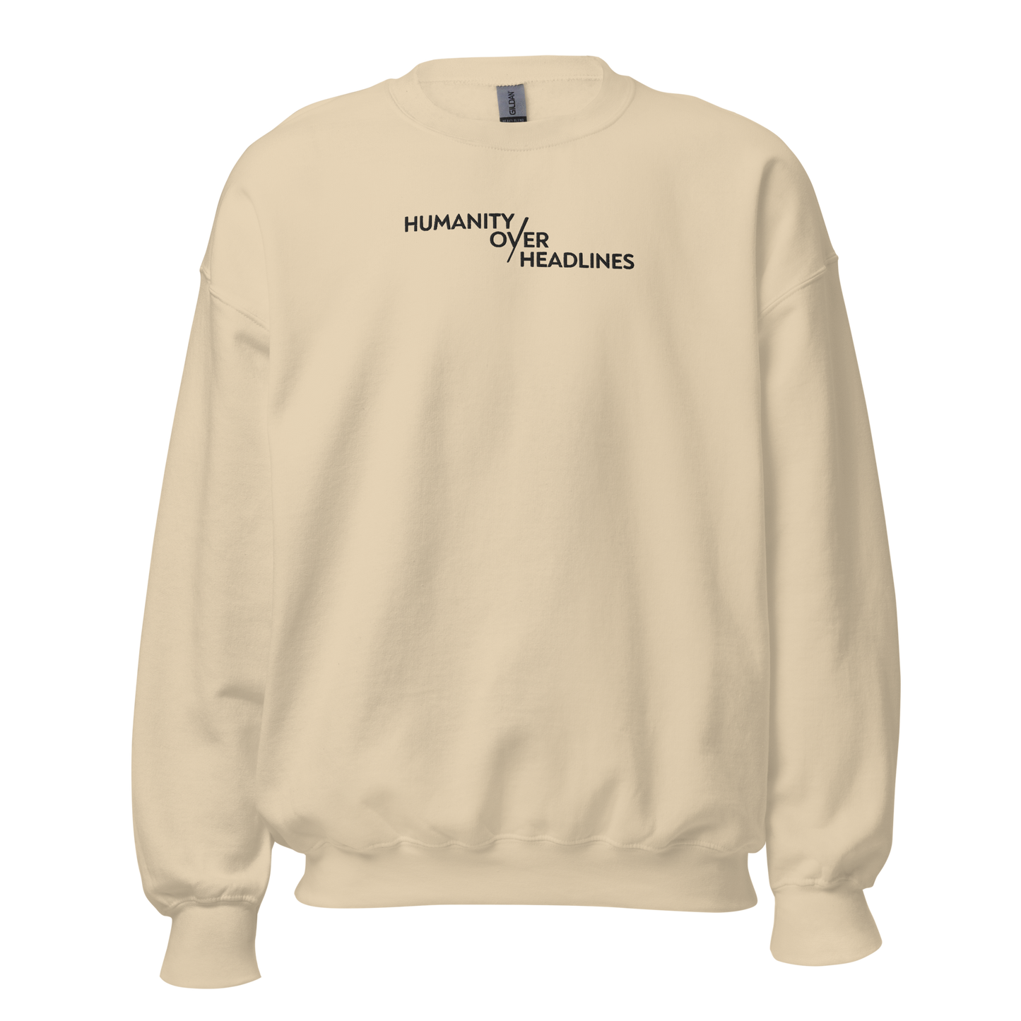 Humanity over Headlines Embroidery Unisex Sweatshirt |  Embroidered Palestine Crewneck | Anxiety, Trauma & Safety Support Sweatshirt (Gildan 18000)