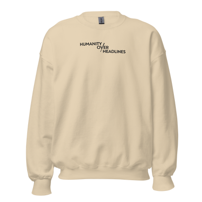 Humanity over Headlines Embroidery Unisex Sweatshirt |  Embroidered Palestine Crewneck | Anxiety, Trauma & Safety Support Sweatshirt (Gildan 18000)
