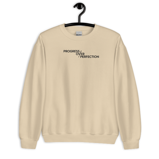 Progress Over Perfection Embroidered Mental Health Crewneck | Anxiety, Trauma & Self-Care Support Unisex Sweatshirt (Gildan 18000)