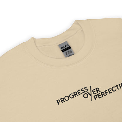 Progress Over Perfection Embroidered Mental Health Crewneck | Anxiety, Trauma & Self-Care Support Unisex Sweatshirt (Gildan 18000)