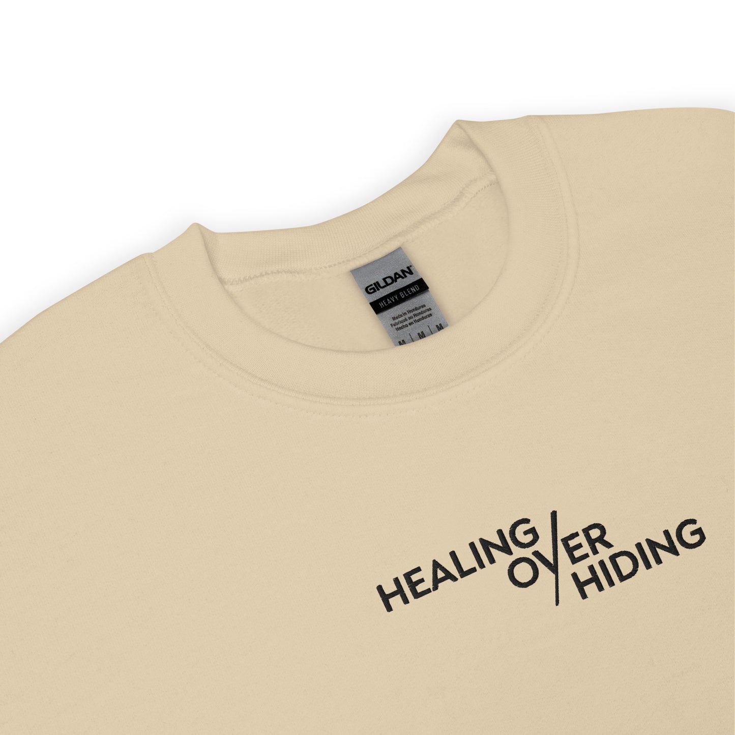 Healing Over Hiding Embroidered Mental Health Crewneck | Anxiety, Trauma & Self-Care Support Unisex Sweatshirt (Gildan 18000)