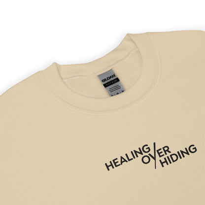 Healing Over Hiding Embroidered Mental Health Crewneck | Anxiety, Trauma & Self-Care Support Unisex Sweatshirt (Gildan 18000)