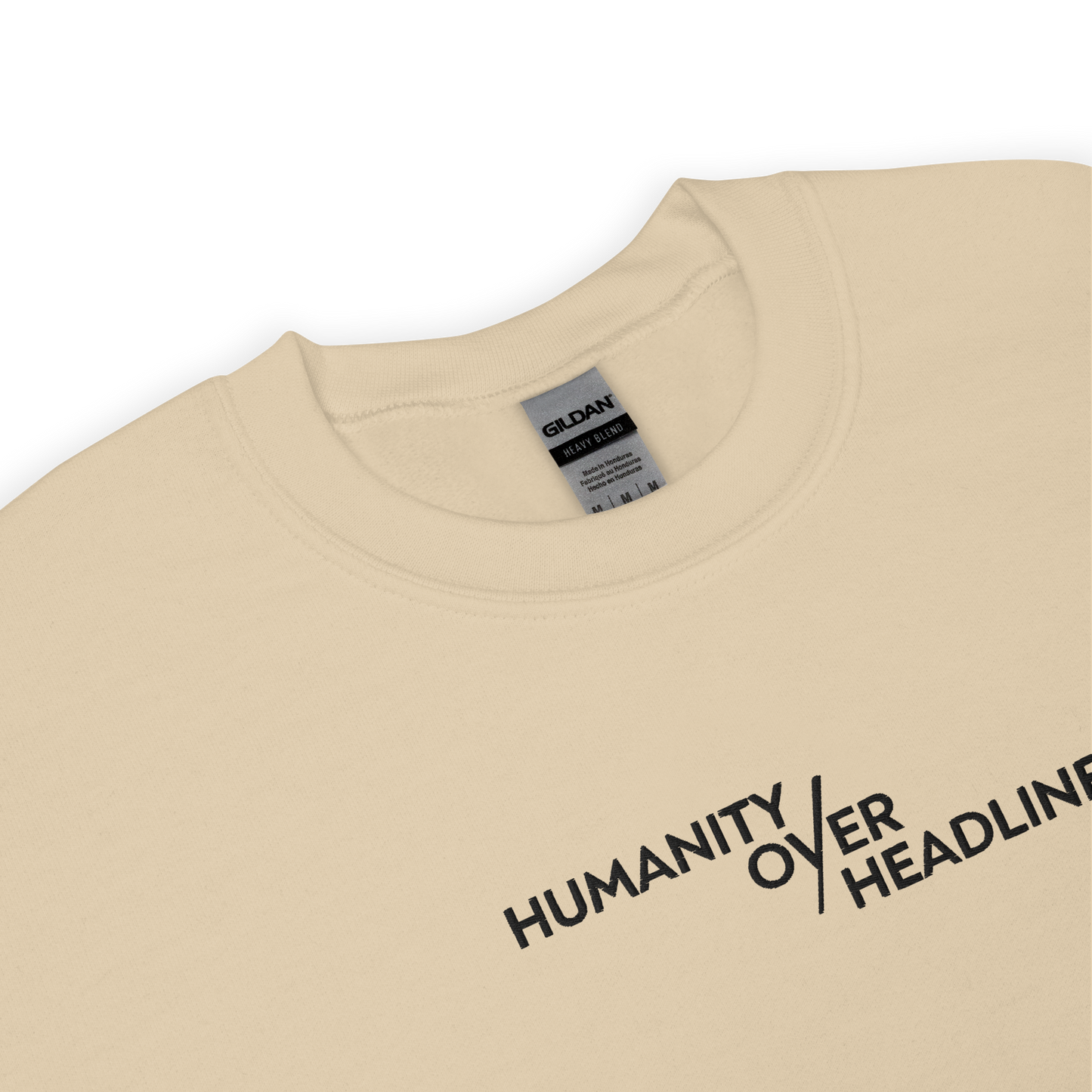 Humanity over Headlines Embroidery Unisex Sweatshirt |  Embroidered Palestine Crewneck | Anxiety, Trauma & Safety Support Sweatshirt (Gildan 18000)