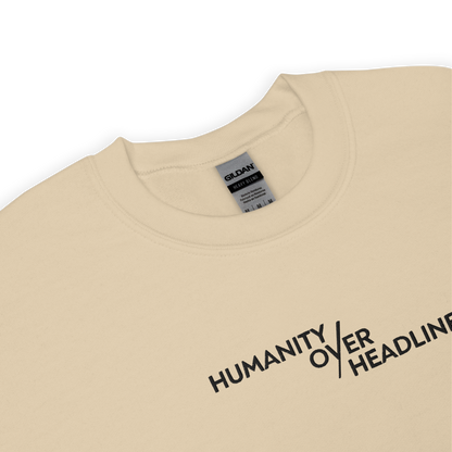 Humanity over Headlines Embroidery Unisex Sweatshirt |  Embroidered Palestine Crewneck | Anxiety, Trauma & Safety Support Sweatshirt (Gildan 18000)