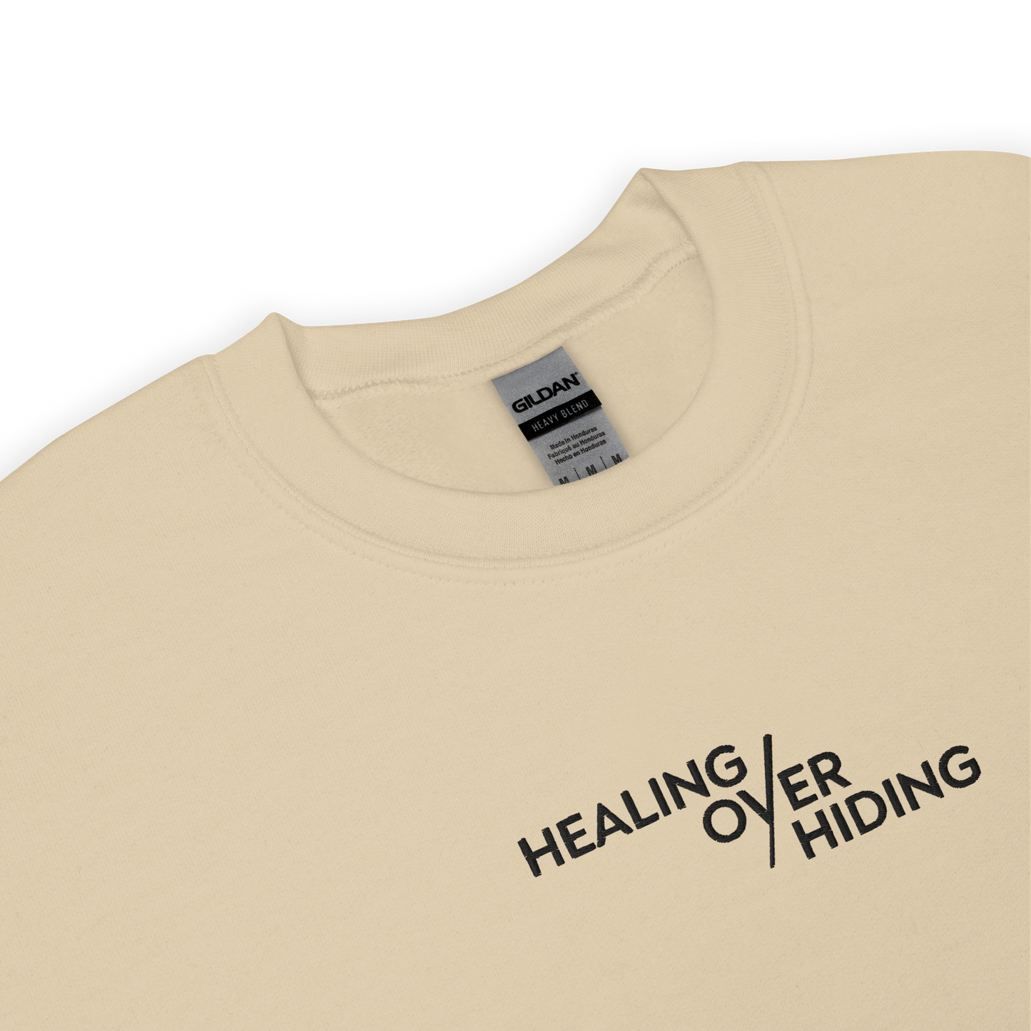 Healing Over Hiding Embroidered Mental Health Crewneck | Anxiety, Trauma & Self-Care Support Unisex Sweatshirt (Gildan 18000)
