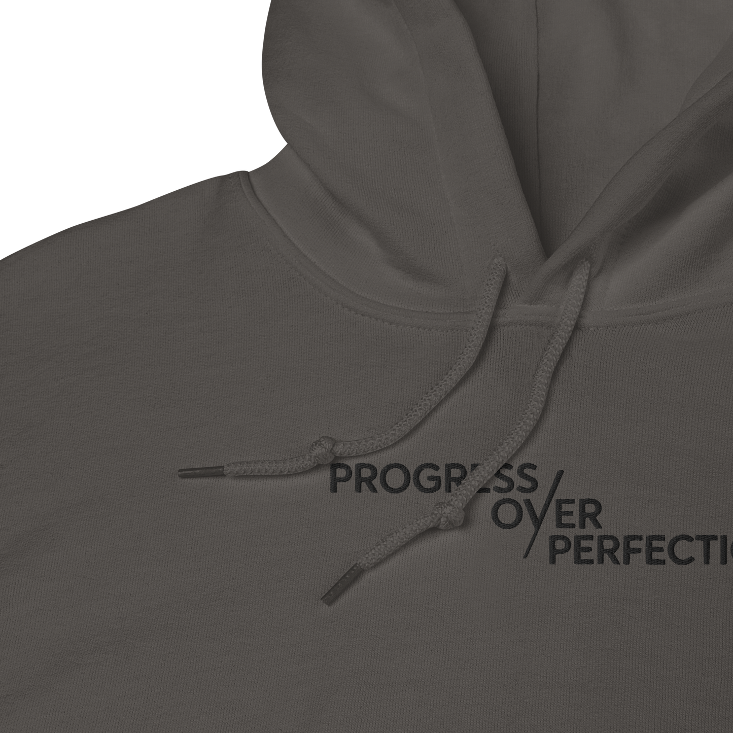 Progress Over Perfection Hoodie – Mental Health Supportive Unisex Heavy Blend Hoodie | Minimalist Embroidered Front + Meaningful Back Design (Sand, Charcoal, Military Green)